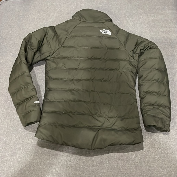 North Face Girls Dark Olive Green Puffer thin Goose Down Coat - Picture 5 of 14